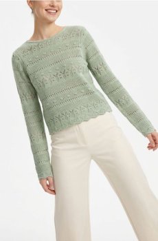 Ажурний светр із декоративним візерунком - світло-зелений