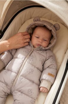 Стьобаний комбінезон з капюшоном і мотивом ведмедиків - бежевий