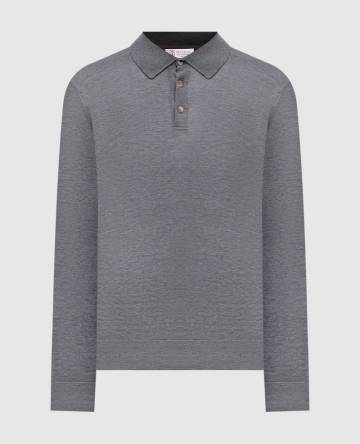 Серое поло с шелком с длинными рукавами