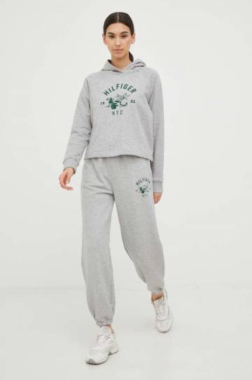 Кофта Tommy Hilfiger женская цвет серый с капюшоном с принтом Кофта Tommy Hilfiger женская цвет серый с капюшоном с принтом