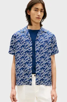 Мужская синяя льняная рубашка с узором COLLAR Разноцветный L Tommy Hilfiger MW0MW42987