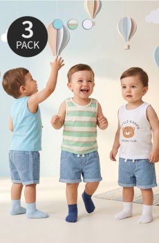 Бавовняні футболки без рукавів 3 pack - кремовий