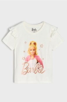 Бавовняна футболка з принтом Barbie - кремовий