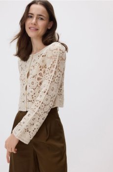 Reserved - Ажурний бавовняний кардиган - нюдовий - ZR423-02X