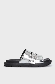 Женские серебристые кожаные слайдеры Ria Серебряный 37 PRPY PRSPT0028W
