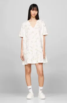 Женское белое платье с узором TJW POPLIN A-LINE SS Белый L Tommy Jeans DW0DW17948