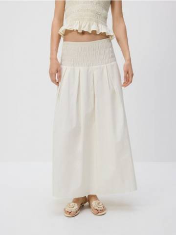 Reserved - Бавовняна спідниця міді - кремовий - WW202-01X