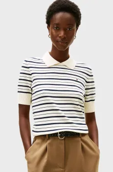 Женское белое поло в полоску CO JERSEY FINE GG POLO S/S SWT Белый L Tommy Hilfiger WW0WW47622