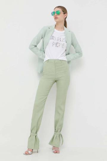 Брюки с примесью льна Patrizia Pepe цвет зелёный прямое высокая посадка Брюки с примесью льна Patrizia Pepe цвет зелёный прямое высокая посадка