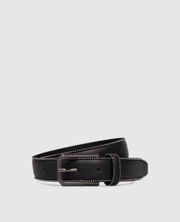 Черный кожаный ремень с цепочкой мониль