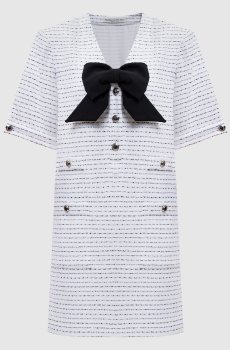 Белое платье мини с бантом