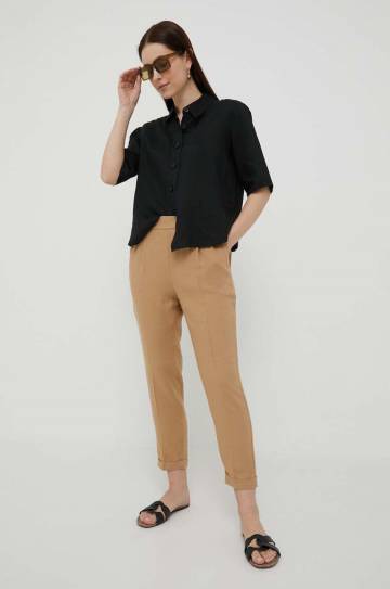 Льняная рубашка United Colors of Benetton цвет чёрный relaxed классический воротник Льняная рубашка United Colors of Benetton цвет чёрный relaxed классический воротник