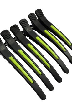 Парикмахерский зажим для волос Zauber-manicure пластиковый, черный с зеленым, 6 шт (06-097D-6)