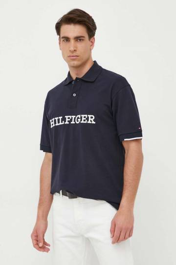 Хлопковое поло Tommy Hilfiger цвет синий с аппликацией Хлопковое поло Tommy Hilfiger цвет синий с аппликацией