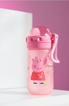 Пляшка для води з ручкою та соломинкою Peppa Pig - різнобарвний