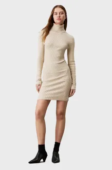 Женское бежевое платье WOVEN LABEL TIGHT SWEATER DRESS Бежевый M Calvin Klein Jeans J20J224150