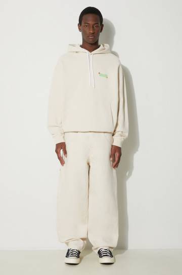Хлопковая кофта Marcelo Burlon Solsticio Comfort Hoodie мужская цвет бежевый с капюшоном с принтом CMBB106S24FLE0060C50 Хлопковая кофта Marcelo Burlon Solsticio Comfort Hoodie мужская цвет бежевый с капюшоном с принтом CMBB106S24FLE0060C50