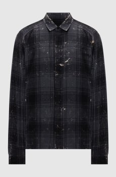 Серая рубашка в клетку с вышивкой логотипа