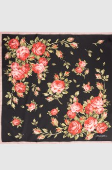 Черный платок из шелка в цветочный принт