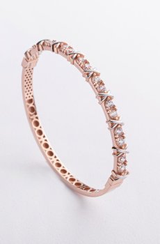 Жесткий браслет "Rosie" с фианитами (красное золото) б05727
