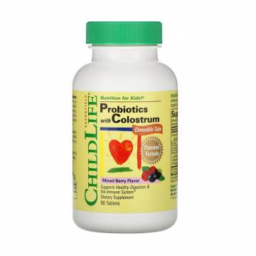 Пробиотик с молозивом для детей ChildLife Probiotics with Colostrum со вкусом ягод, 90 жевательных таблеток Пробиотик с молозивом для детей ChildLife Probiotics with Colostrum со вкусом ягод, 90 жевательных таблеток