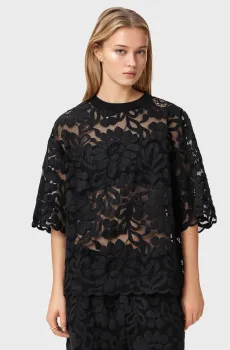 Женская черная футболка с узором AMELIE LACE Черный S AllSaints W133PE