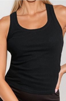 Топ із трикотажу в рубчик - чорний