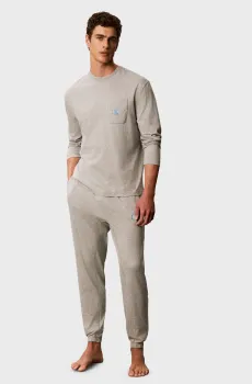 Мужская светло-серая пижама (лонгслив, брюки) MONOGRAM Серый L Calvin Klein LV00NM2999