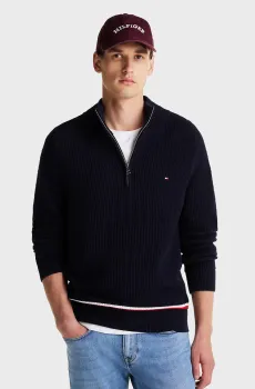 Мужская темно-синяя кофта STRUCTURE GLOBAL STRIPE ZIP MOCK Синий L Tommy Hilfiger MW0MW38086