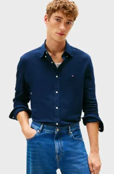 Мужская темно-синяя рубашка KNIT PIQUE FEATHERWEIGHT Синий M Tommy Hilfiger MW0MW41690
