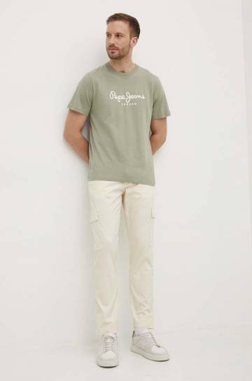 Хлопковая футболка Pepe Jeans ABEL мужская цвет зелёный с принтом PM509428 Хлопковая футболка Pepe Jeans ABEL мужская цвет зелёный с принтом PM509428