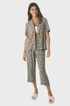 Женская оливковая пижама с узором (рубашка, брюки) Оливковый S womensecret 4852101