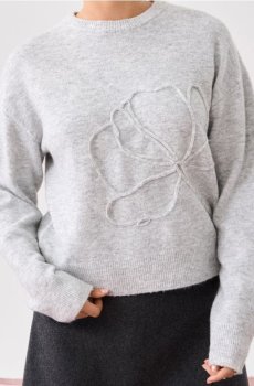 Светр з 3D аплікацією та домішкою вовни - сірий