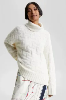 Женский белый свитер AMD TONAL TEXTURE ROLL-NK SWT Белый M Tommy Hilfiger WW0WW39886