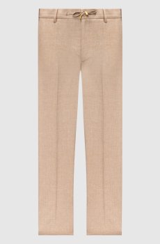 Бежевые брюки из льна, шерсти и шелка