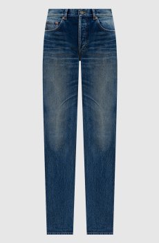 Синие джинсы с эффектом потертости