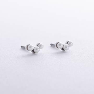 Серебряные серьги - пусеты "Джейн" с жемчугом mini 7126 Серебряные серьги - пусеты "Джейн" с жемчугом mini 7126