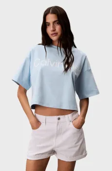 Женская голубая футболка A-SS Boxy Logo Голубой XS Calvin Klein LV044C903G