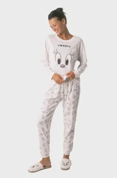 Женская белая пижама (лонгслив, брюки) Tweety Bird Белый L womensecret 3132125