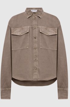Коричневая джинсовая рубашка с льном