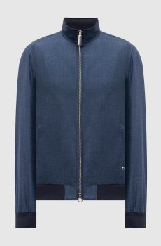 Синяя куртка из шерсти, шелка и льна