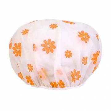 Шапочка для душа Cosmo Shop материал PE, прозрачная, цветы оранжевые, 1 шт (CS44O)