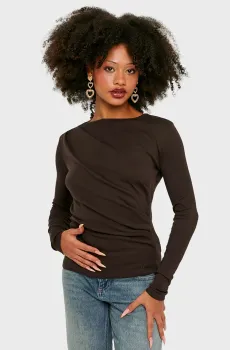 Женский темно-коричневый лонгслив Коричневый S Tally Weijl STSCODRAPPY