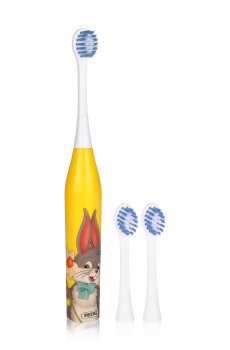 Детская электрическая зубная щетка, с дизайном зайчика, желтая, 1 шт