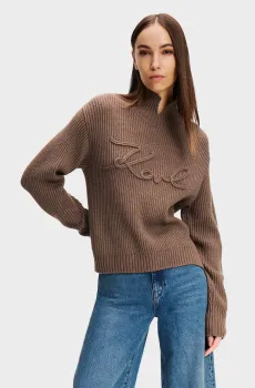 Женский коричневый шерстяной свитер SOUTACHE SIGNATURE Коричневый M Karl Lagerfeld 246W2000