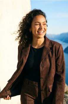 Куртка з імітації замші в ретро стилі - темно коричневий