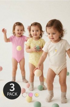 Набір із 3 бавовняних боді з мотивом лимонів - кремовий