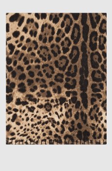 Коричневый плед из шерсти и шелка в леопардовый принт