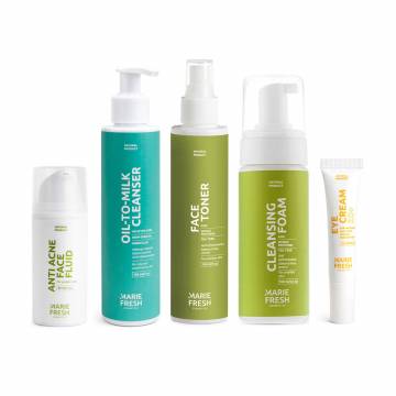Набор Marie Fresh Cosmetics Комплексный уход за молодой, проблемной кожей лица, 5 продуктов (с пенкой) Набор Marie Fresh Cosmetics Комплексный уход за молодой, проблемной кожей лица, 5 продуктов (с пенкой)