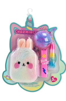 Детский набор косметики Shantou Jinxing от 5 лет (блеск для губ + мини-сумочка в виде зайчика + брелок) (T086)